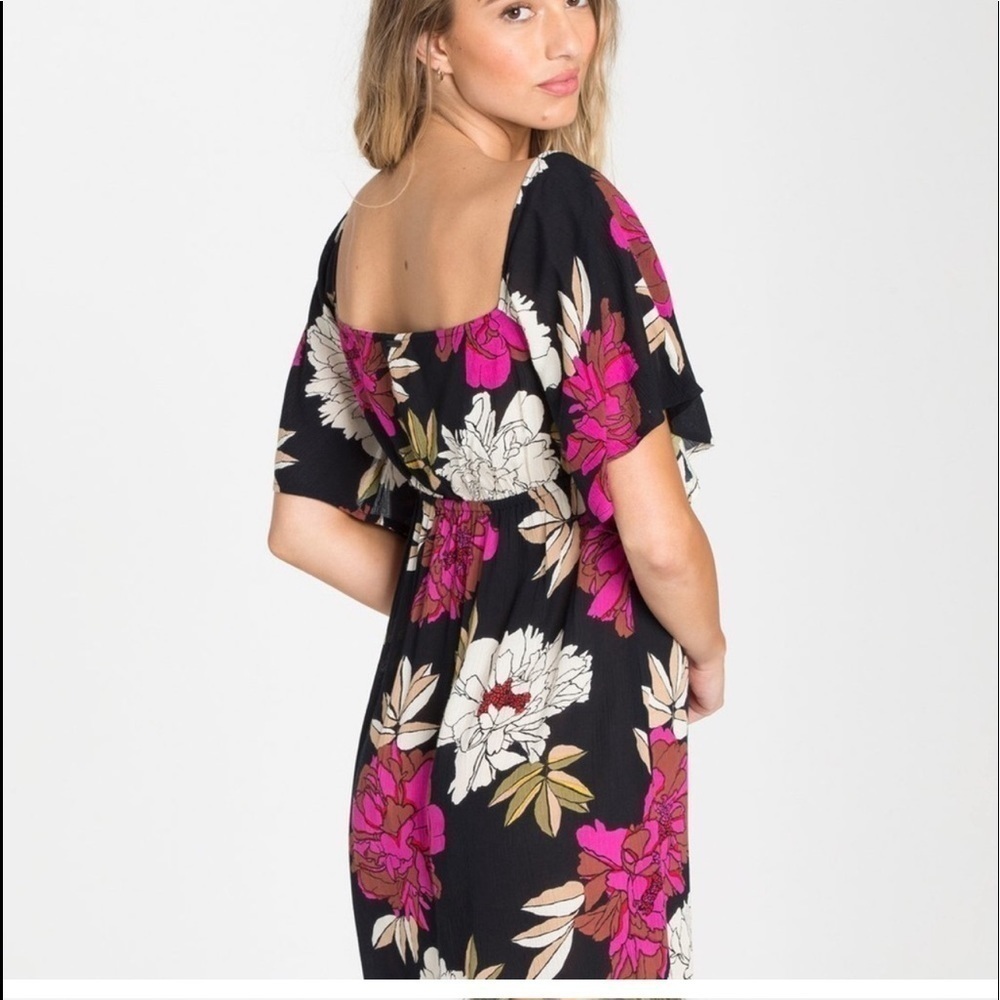 🌺Billabong,Striking Floral Mini Dress, Lovely Front Tie/Forms Neckline,Size S - Picture 5 of 13